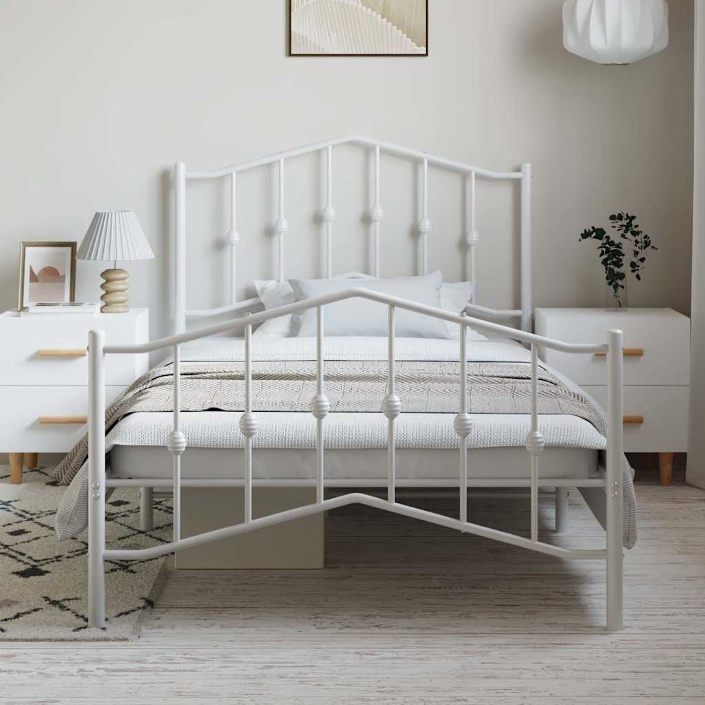 vidaXL Metal Bed Frame without Mattress with Footboard White 100x200cm 3