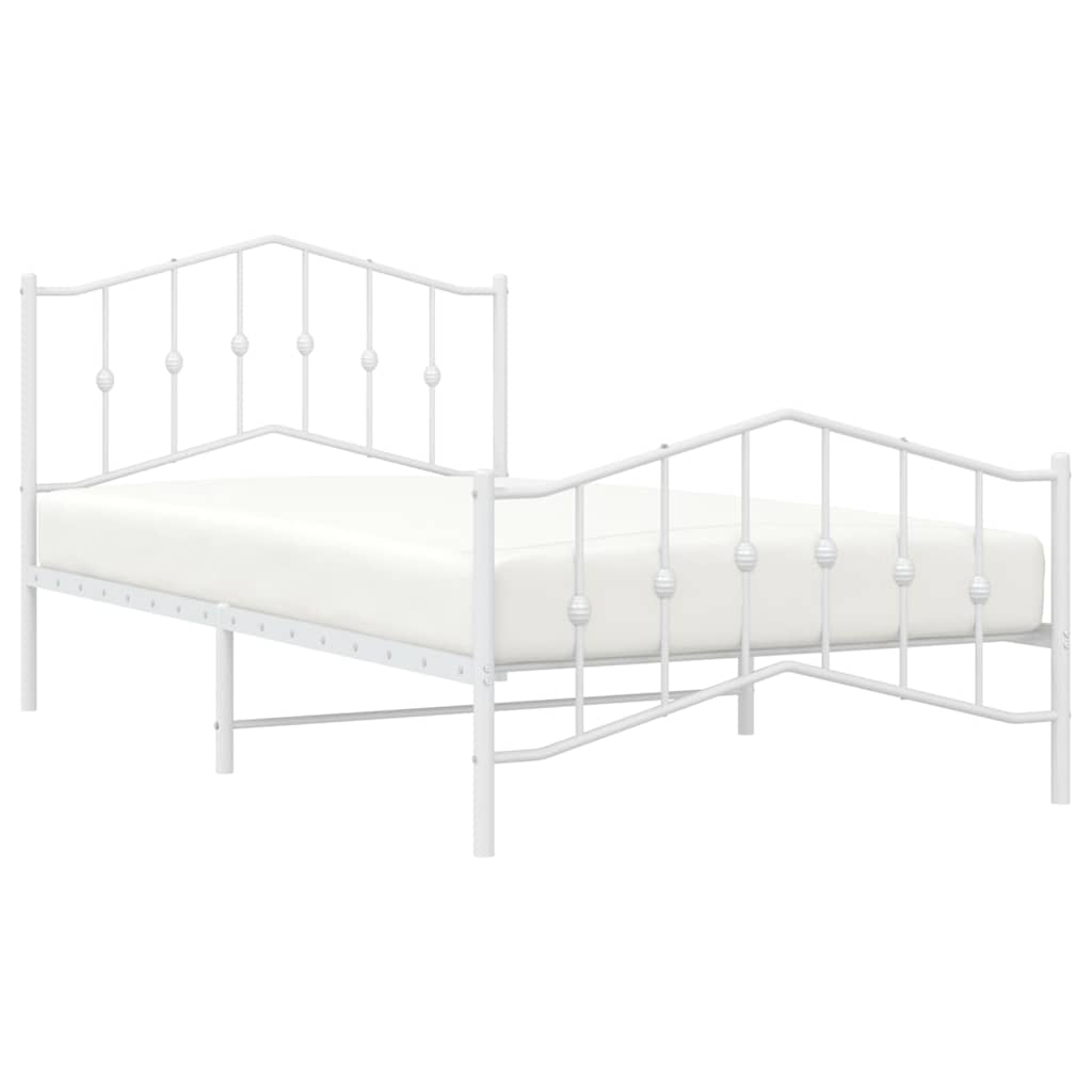 vidaXL Metal Bed Frame without Mattress with Footboard White 100x200cm 4