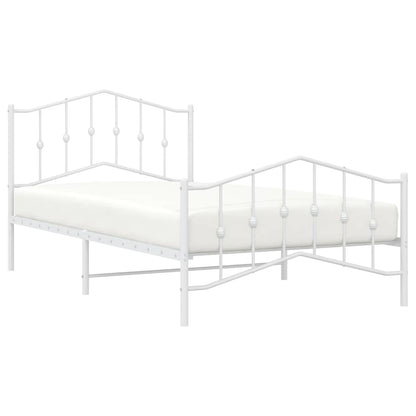 vidaXL Metal Bed Frame without Mattress with Footboard White 100x200cm 4