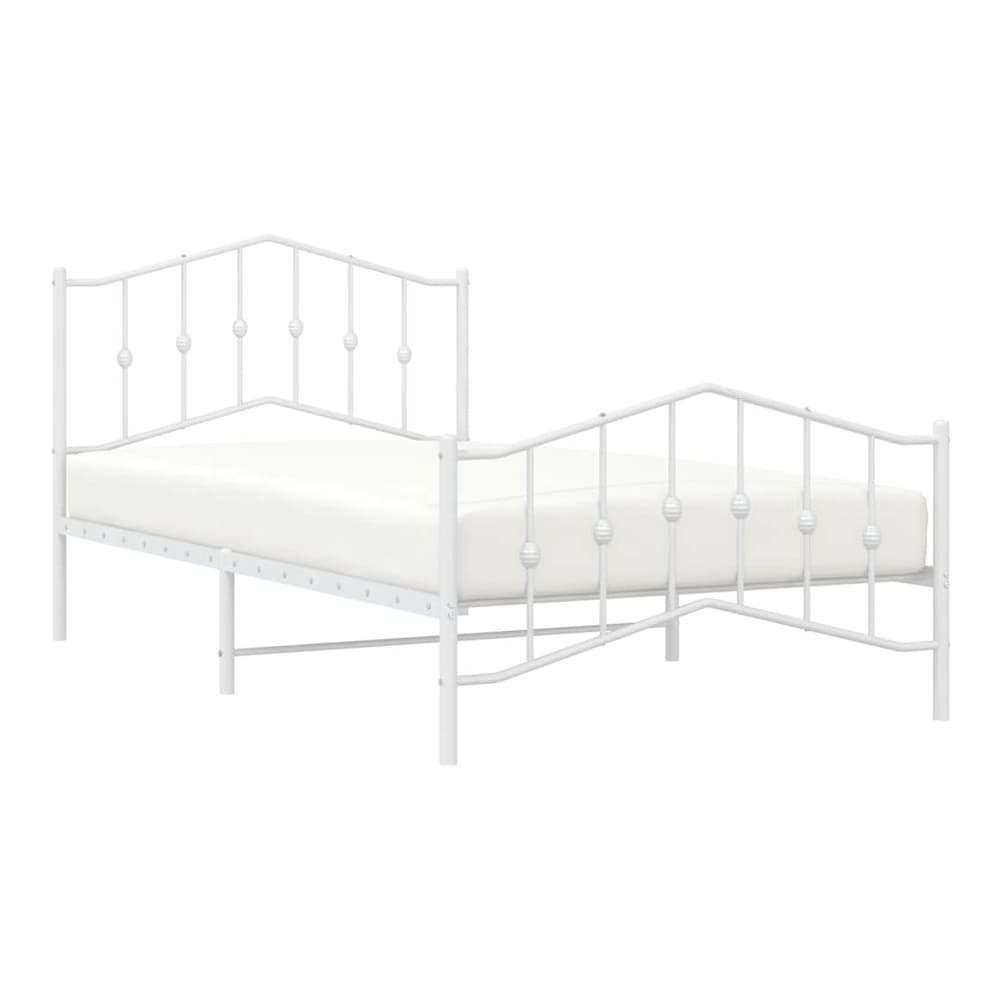 Metal Bed Frame without Mattress with Footboard with Headboard & Footboard White 100 cm 200 cm