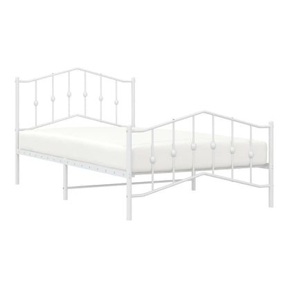 Metal Bed Frame without Mattress with Footboard with Headboard & Footboard White 100 cm 200 cm
