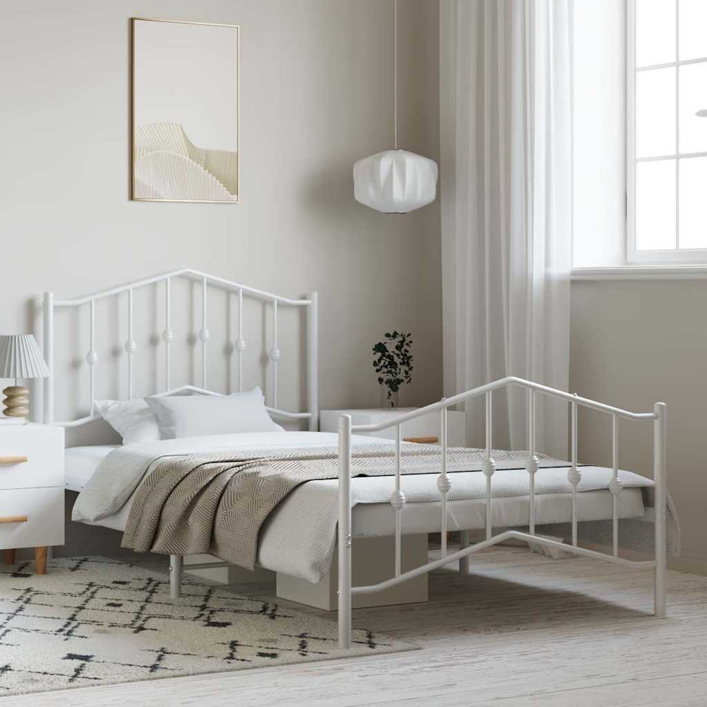 vidaXL Metal Bed Frame without Mattress with Footboard White 100x200cm 1