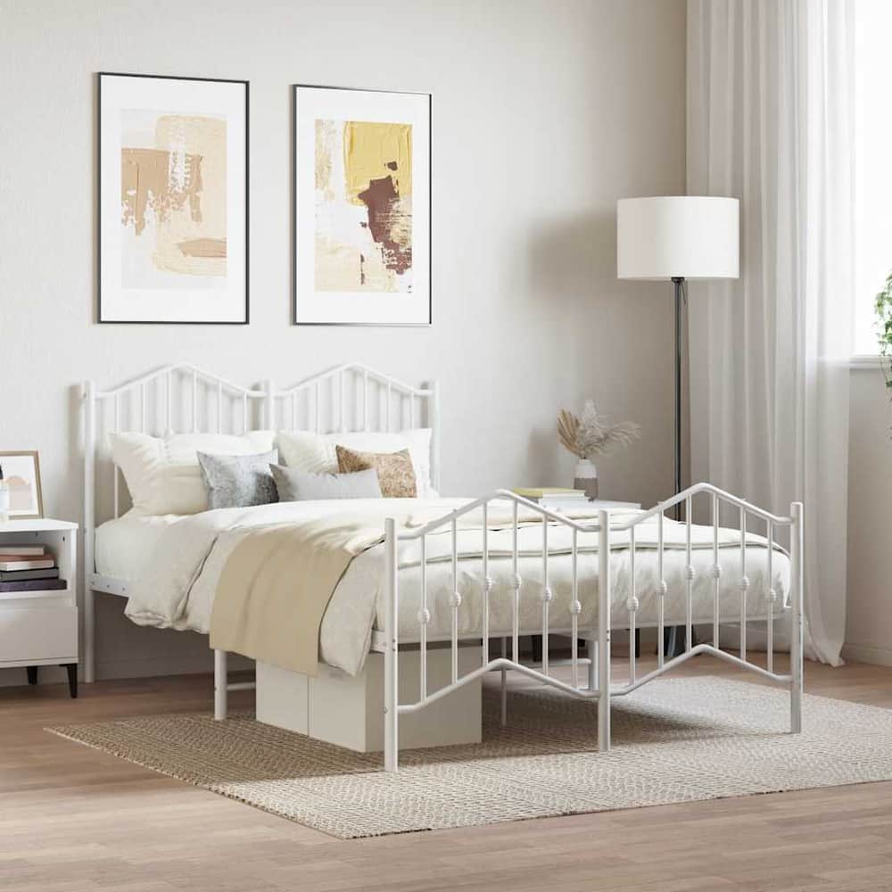 Metal Bed Frame without Mattress with Footboard with Headboard & Footboard White 120 cm 190 cm