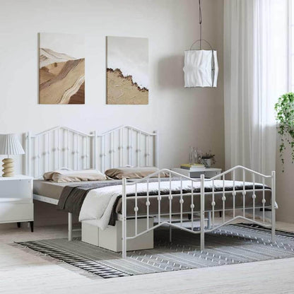 Metal Bed Frame without Mattress with Footboard with Headboard & Footboard White 135 cm 190 cm