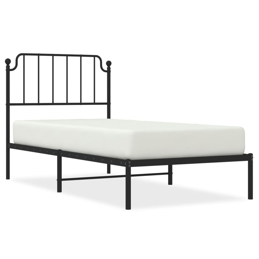 vidaXL Metal Bed Frame without Mattress with Headboard Black 90x200cm 2