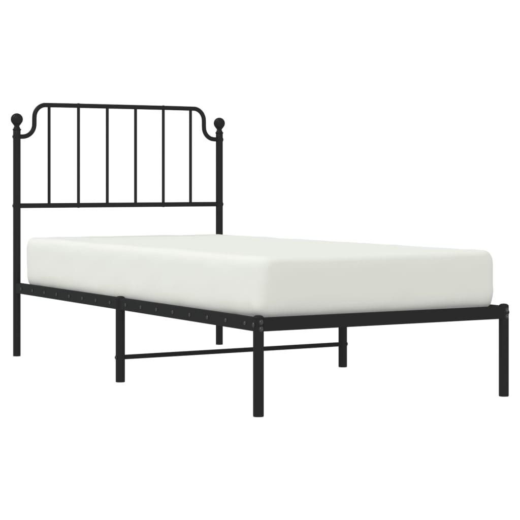 vidaXL Metal Bed Frame without Mattress with Headboard Black 90x200cm 3