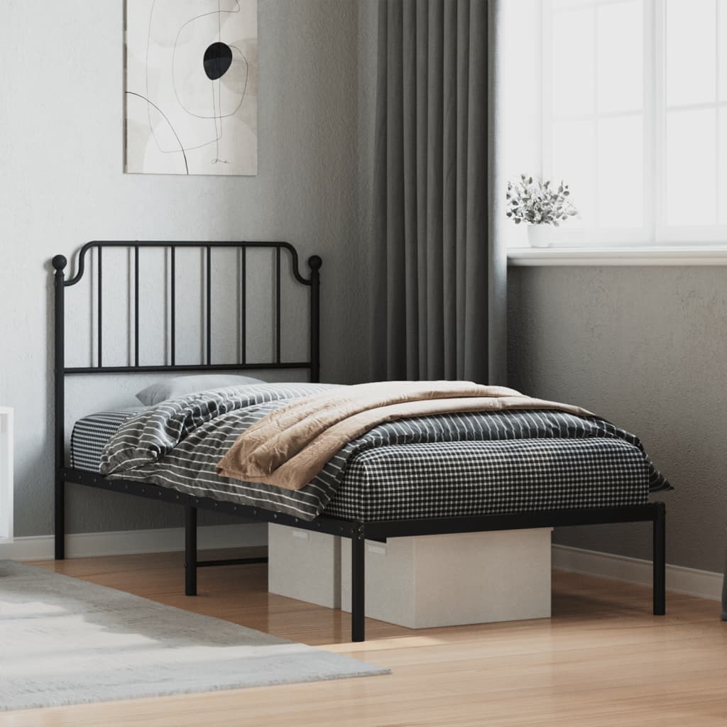 vidaXL Metal Bed Frame without Mattress with Headboard Black 90x200cm 1