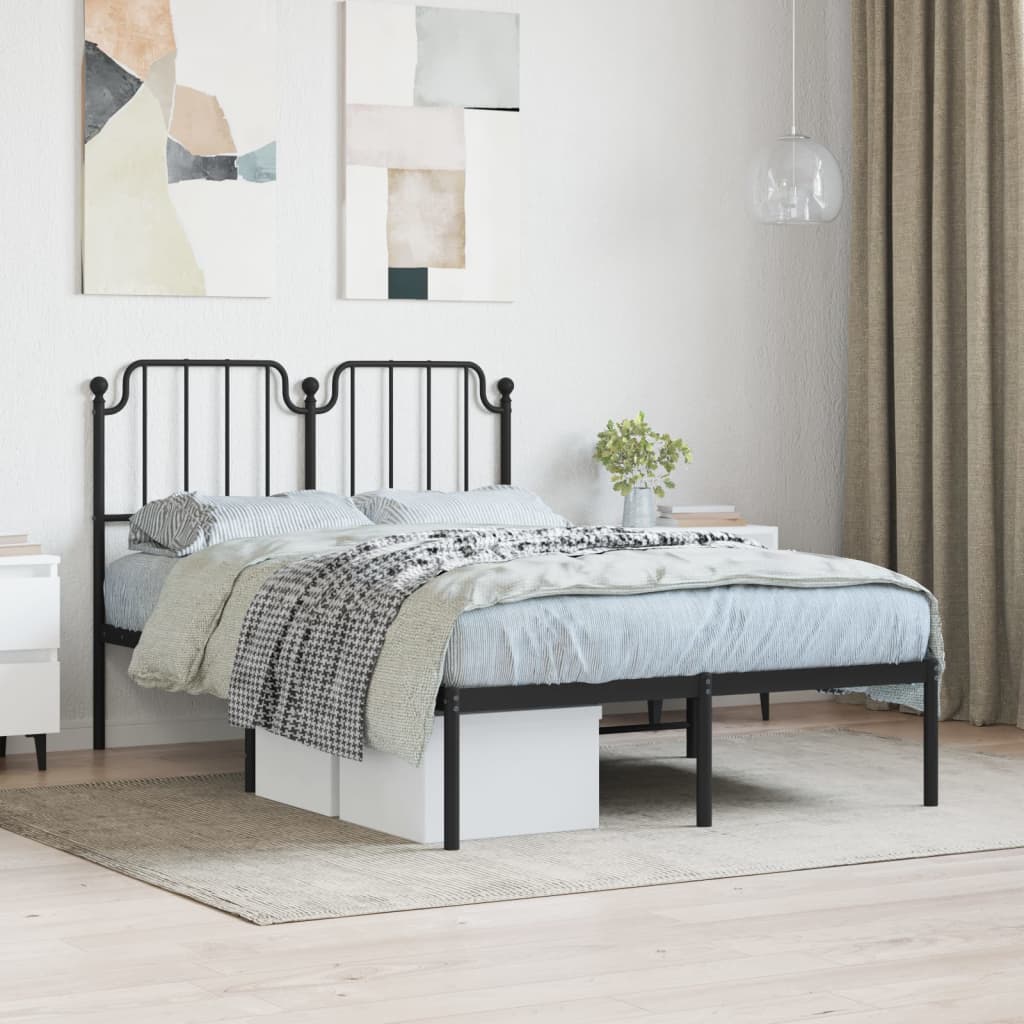 vidaXL Metal Bed Frame without Mattress with Headboard Black 120x200cm 1