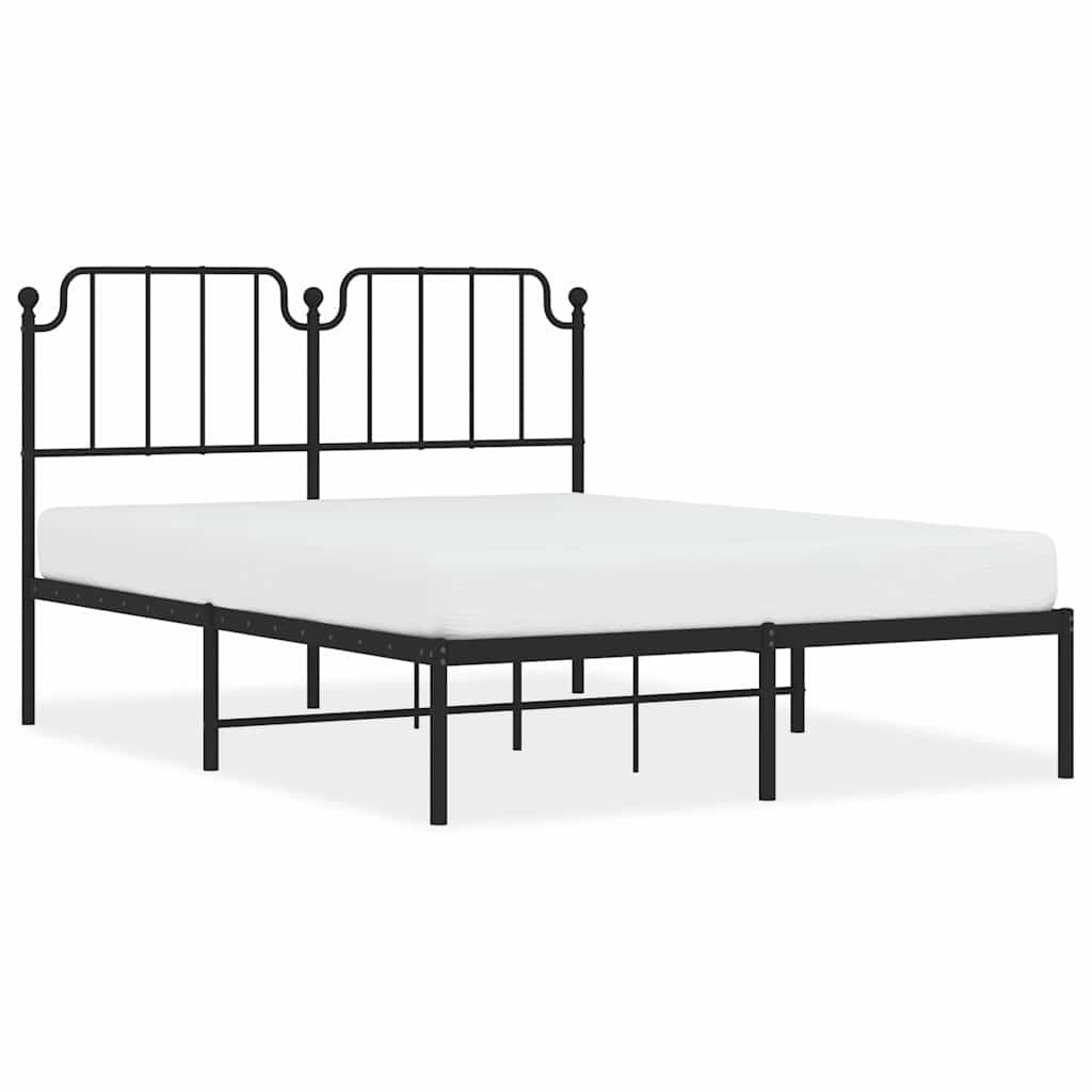 vidaXL Metal Bed Frame without Mattress with Headboard Black 135x190cm 2