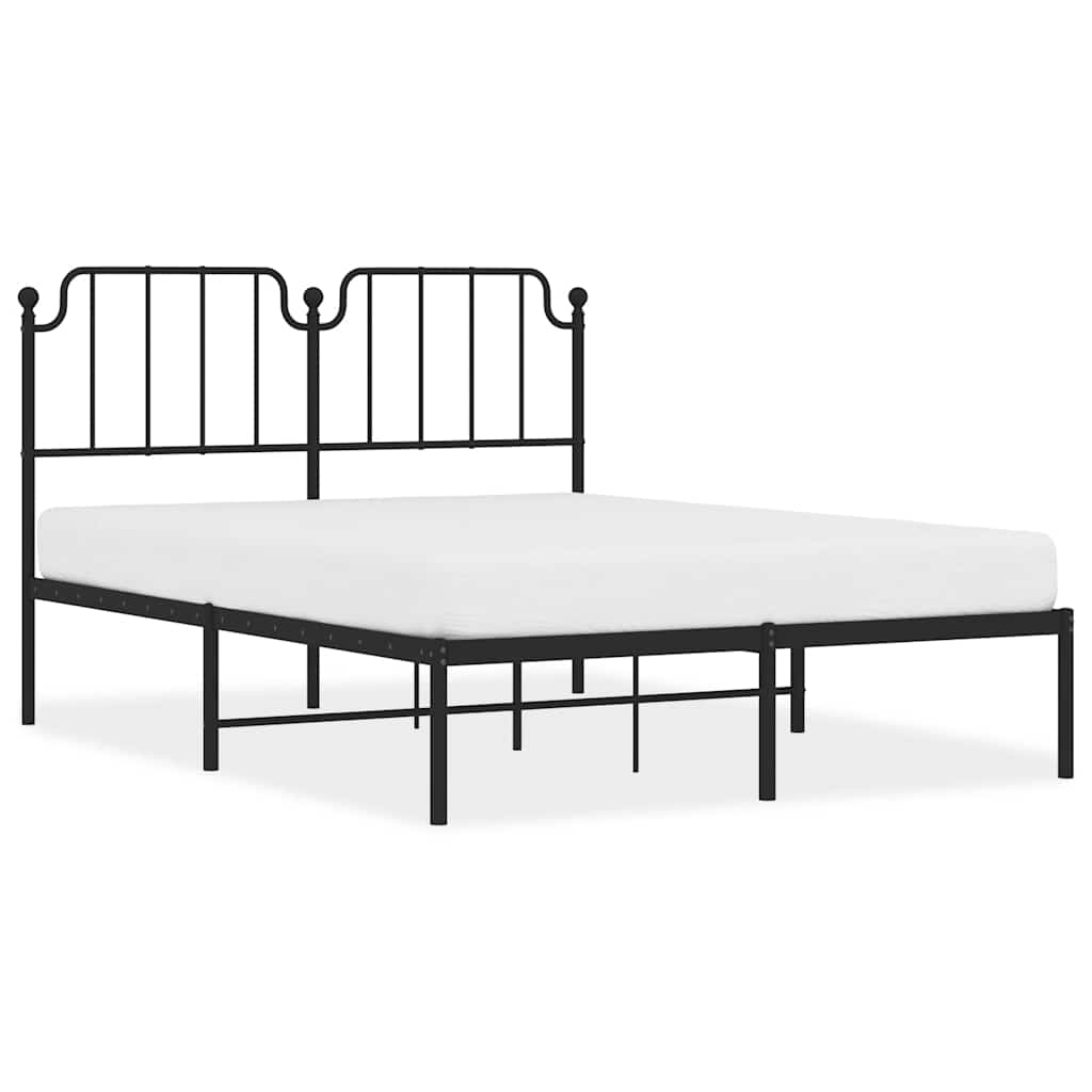 vidaXL Metal Bed Frame without Mattress with Headboard Black 150x200cm 2