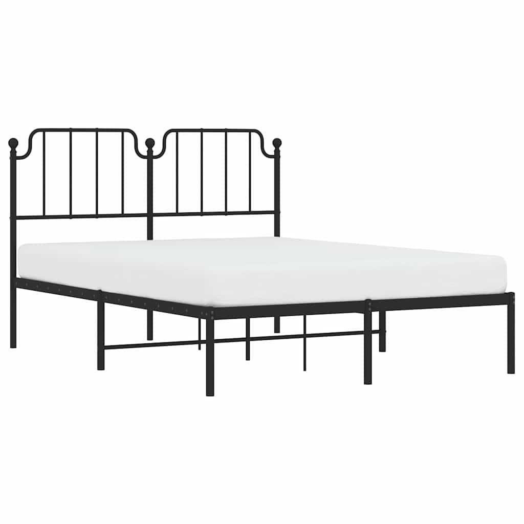 vidaXL Metal Bed Frame without Mattress with Headboard Black 150x200cm 4