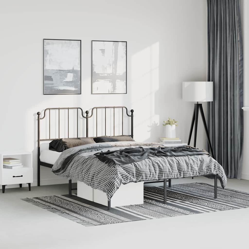 vidaXL Metal Bed Frame without Mattress with Headboard Black 150x200cm 1