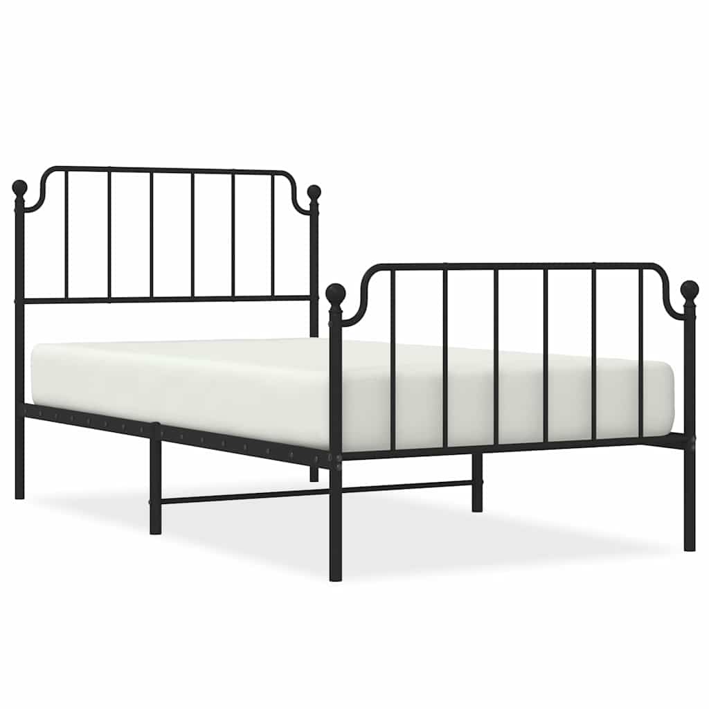 vidaXL Metal Bed Frame without Mattress with Footboard Black 100x200cm 2