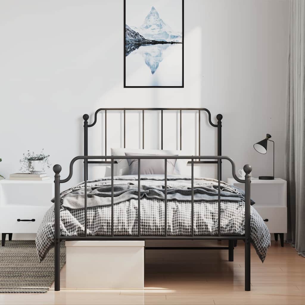 vidaXL Metal Bed Frame without Mattress with Footboard Black 100x200cm 3