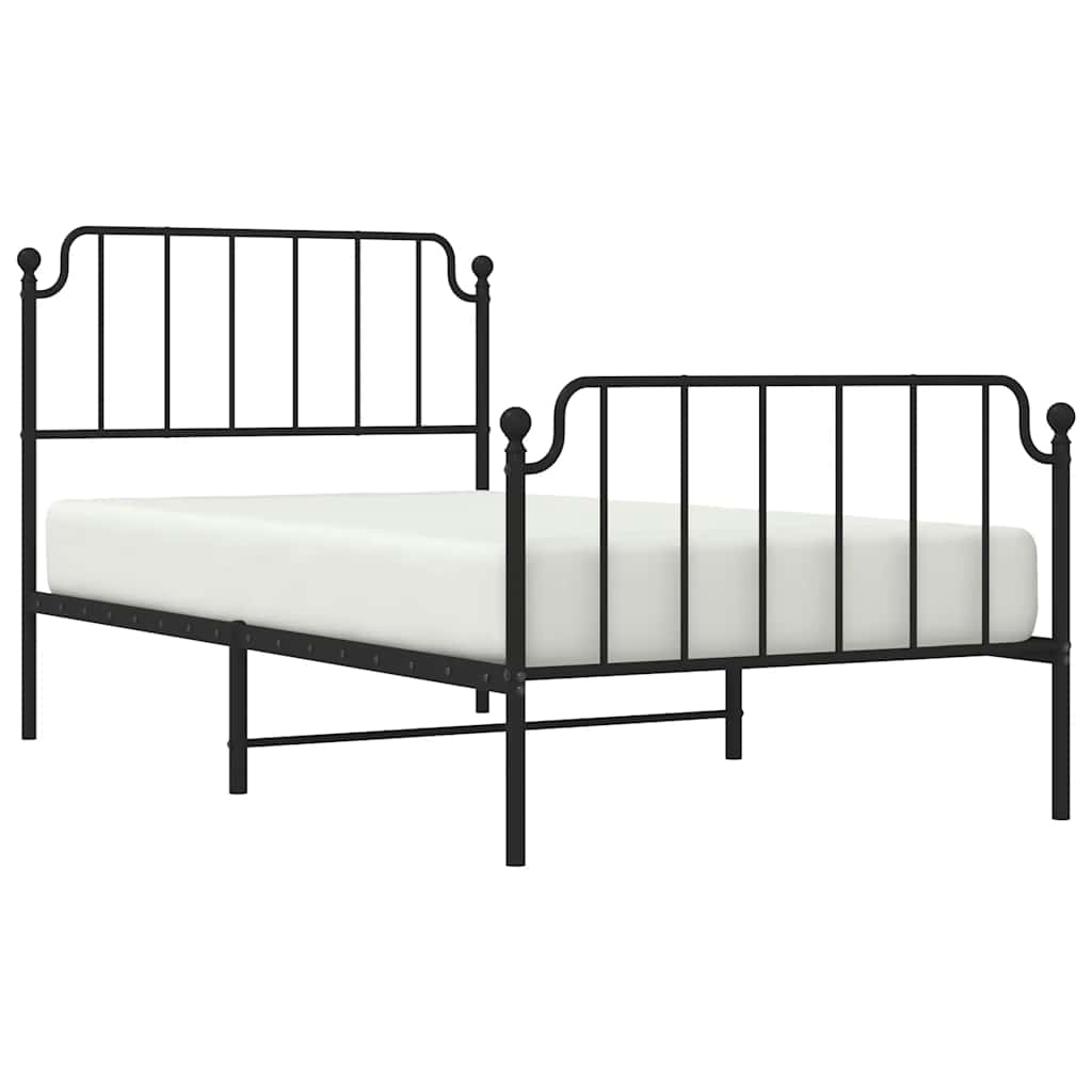 vidaXL Metal Bed Frame without Mattress with Footboard Black 100x200cm 4