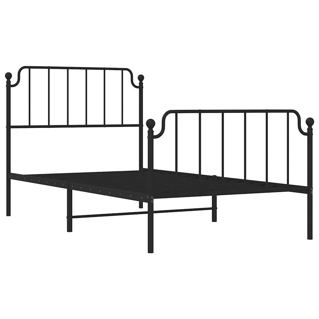 vidaXL Metal Bed Frame without Mattress with Footboard Black 100x200cm 5