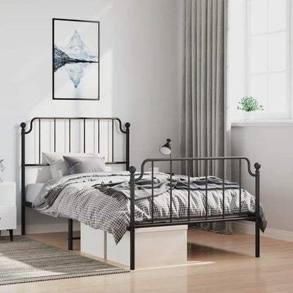 vidaXL Metal Bed Frame without Mattress with Footboard Black 100x200cm 1