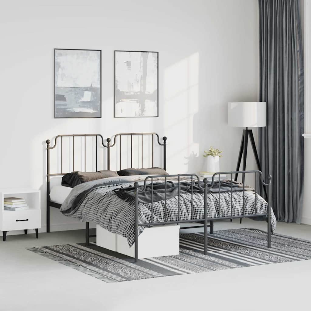 vidaXL Metal Bed Frame without Mattress with Footboard Black 135x190cm 1