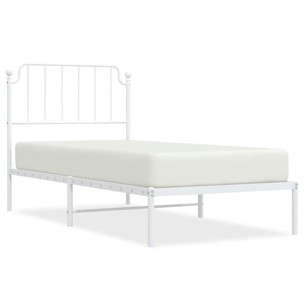 vidaXL Metal Bed Frame without Mattress with Headboard White 90x200cm 2