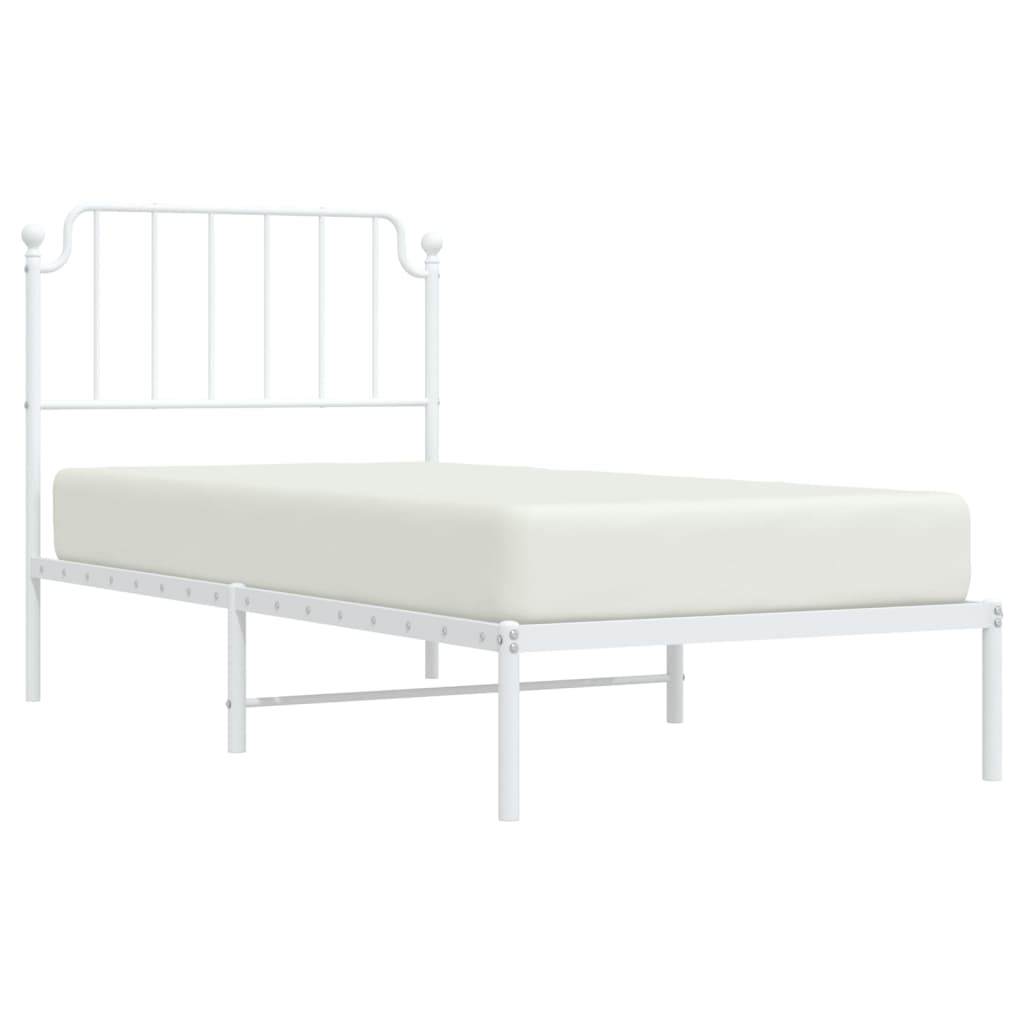 vidaXL Metal Bed Frame without Mattress with Headboard White 90x200cm 3
