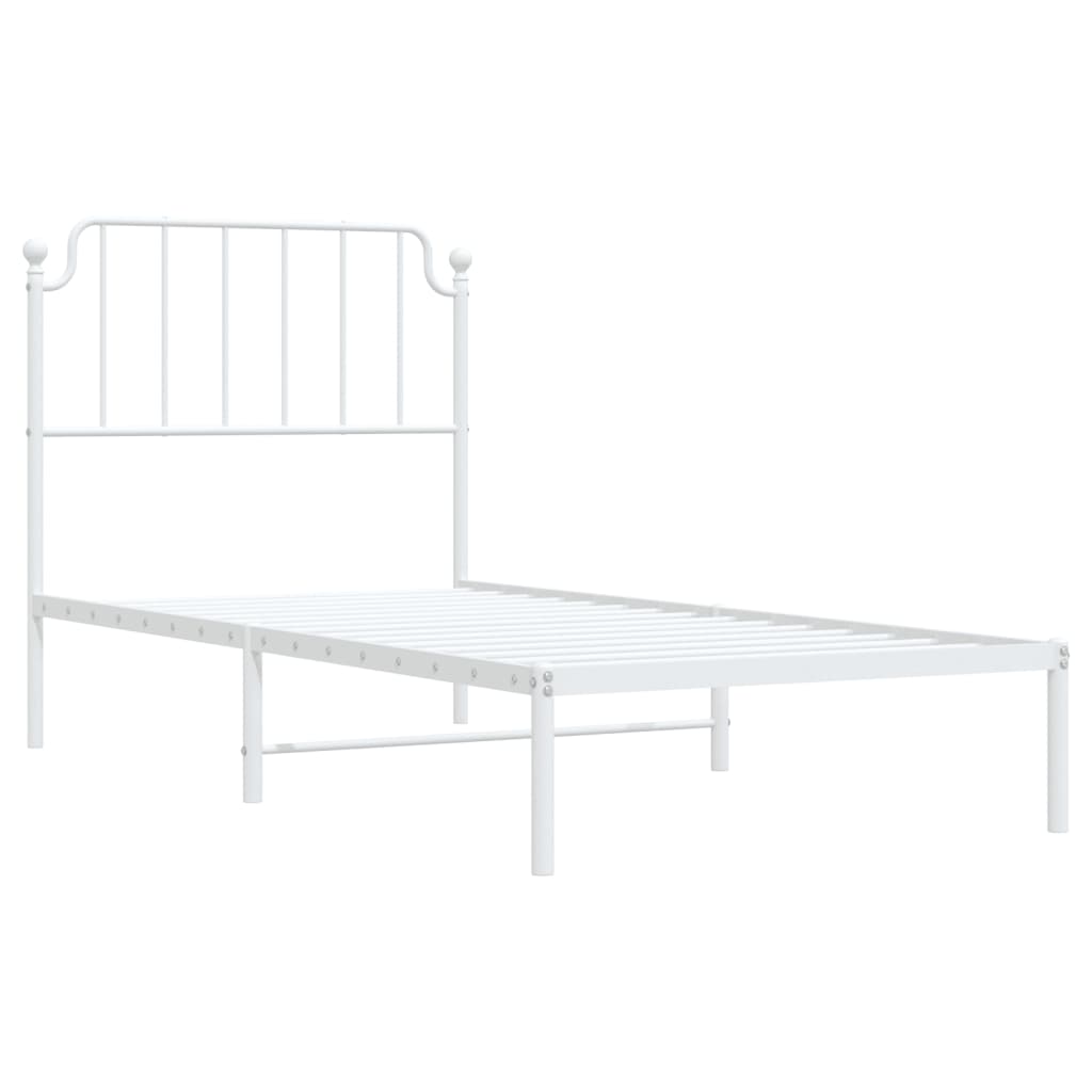 vidaXL Metal Bed Frame without Mattress with Headboard White 90x200cm 4
