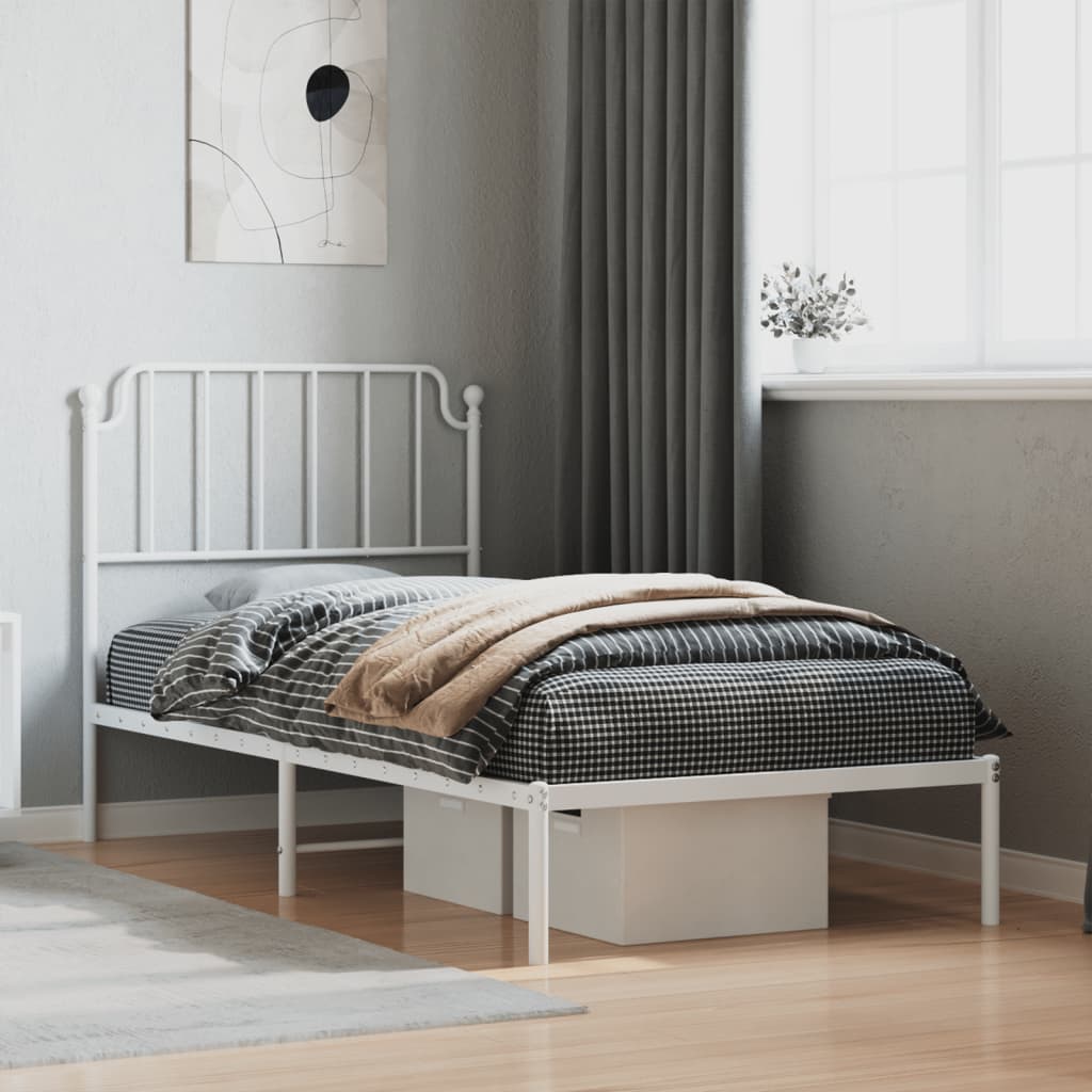 vidaXL Metal Bed Frame without Mattress with Headboard White 90x200cm 1