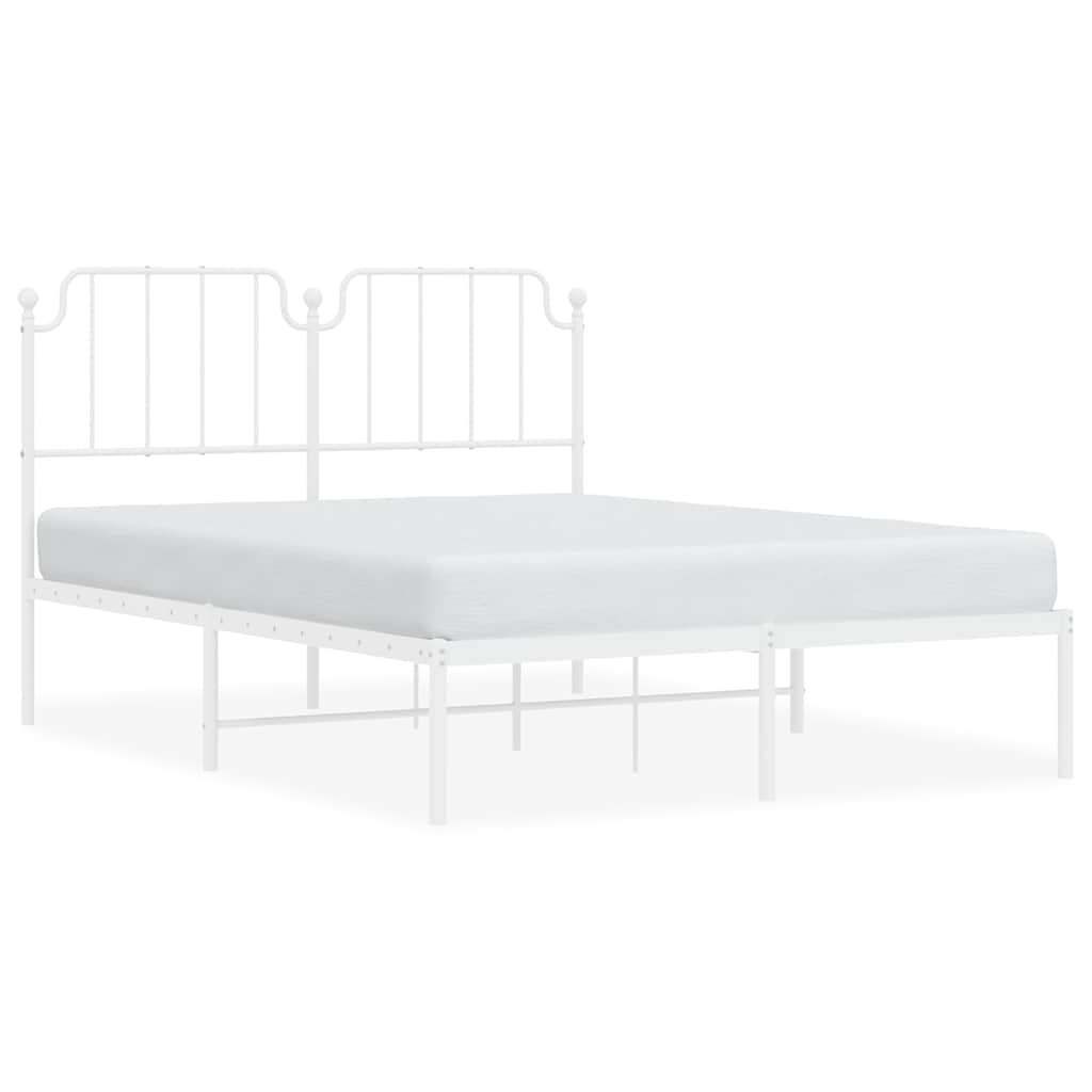 vidaXL Metal Bed Frame without Mattress with Headboard White 135x190cm 2