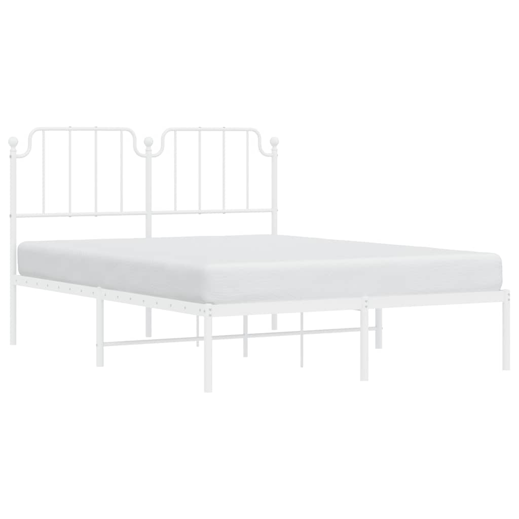 vidaXL Metal Bed Frame without Mattress with Headboard White 135x190cm 4