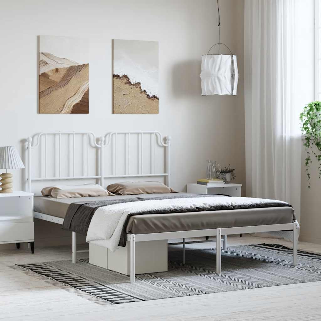 vidaXL Metal Bed Frame without Mattress with Headboard White 135x190cm 1