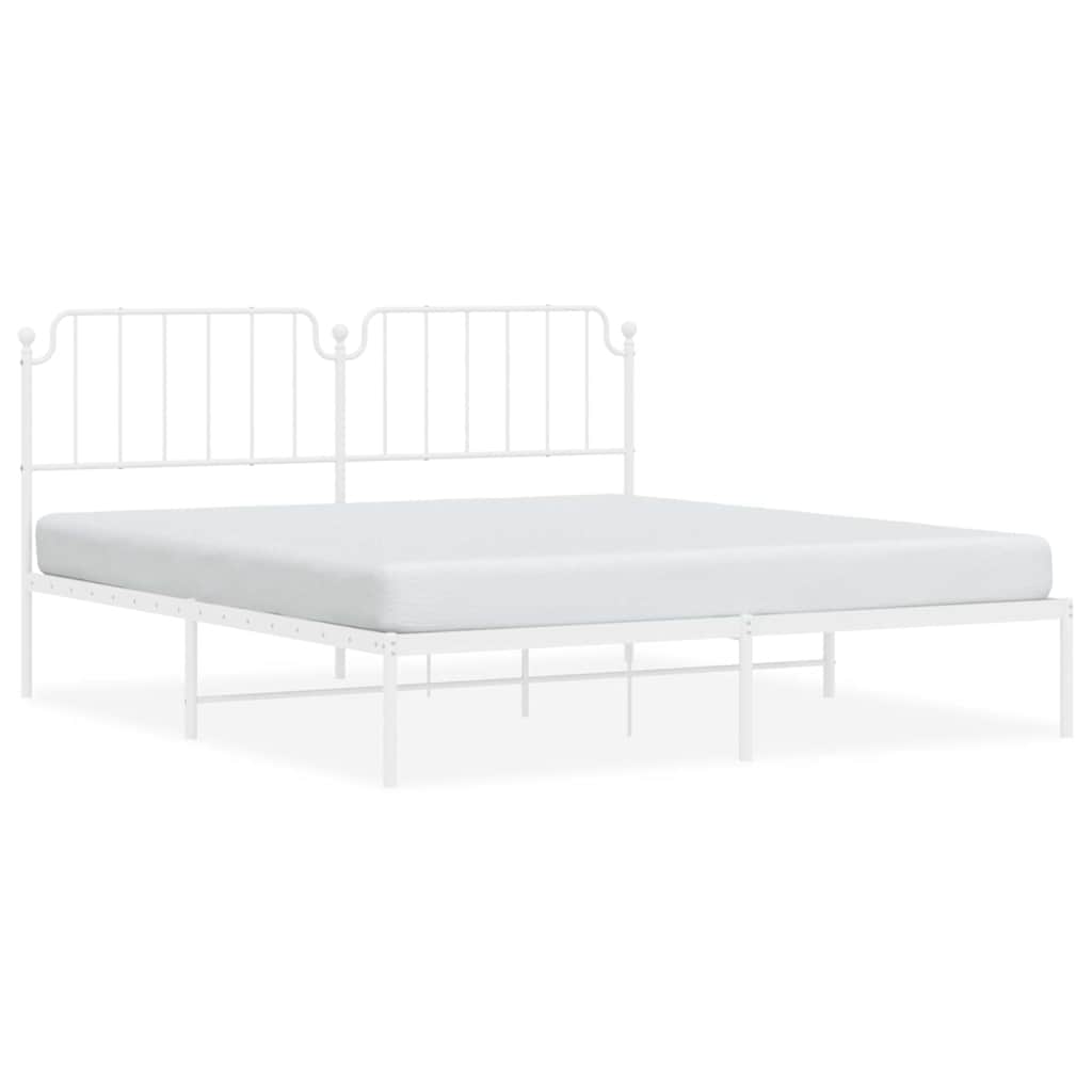 vidaXL Metal Bed Frame without Mattress with Headboard White 183x213cm 2
