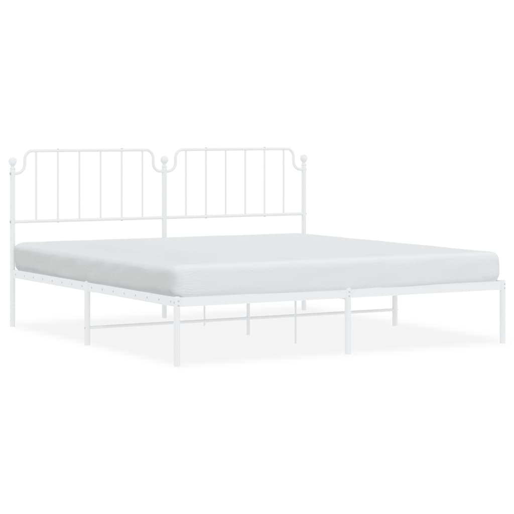 vidaXL Metal Bed Frame without Mattress with Headboard White 200x200cm 2