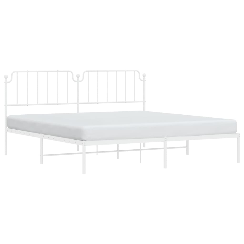 vidaXL Metal Bed Frame without Mattress with Headboard White 200x200cm 3