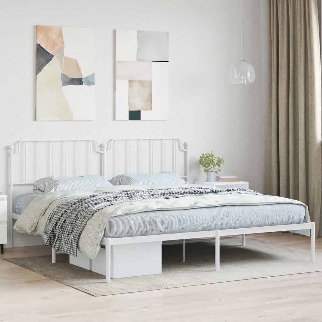 vidaXL Metal Bed Frame without Mattress with Headboard White 200x200cm 1