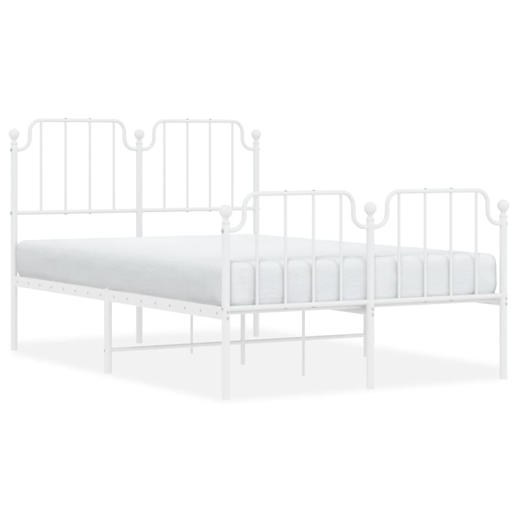 vidaXL Metal Bed Frame without Mattress with Footboard White 120x200cm 2