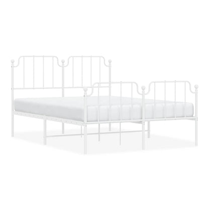 The white metal bed frame with a simple mattress base, showing the slatted design