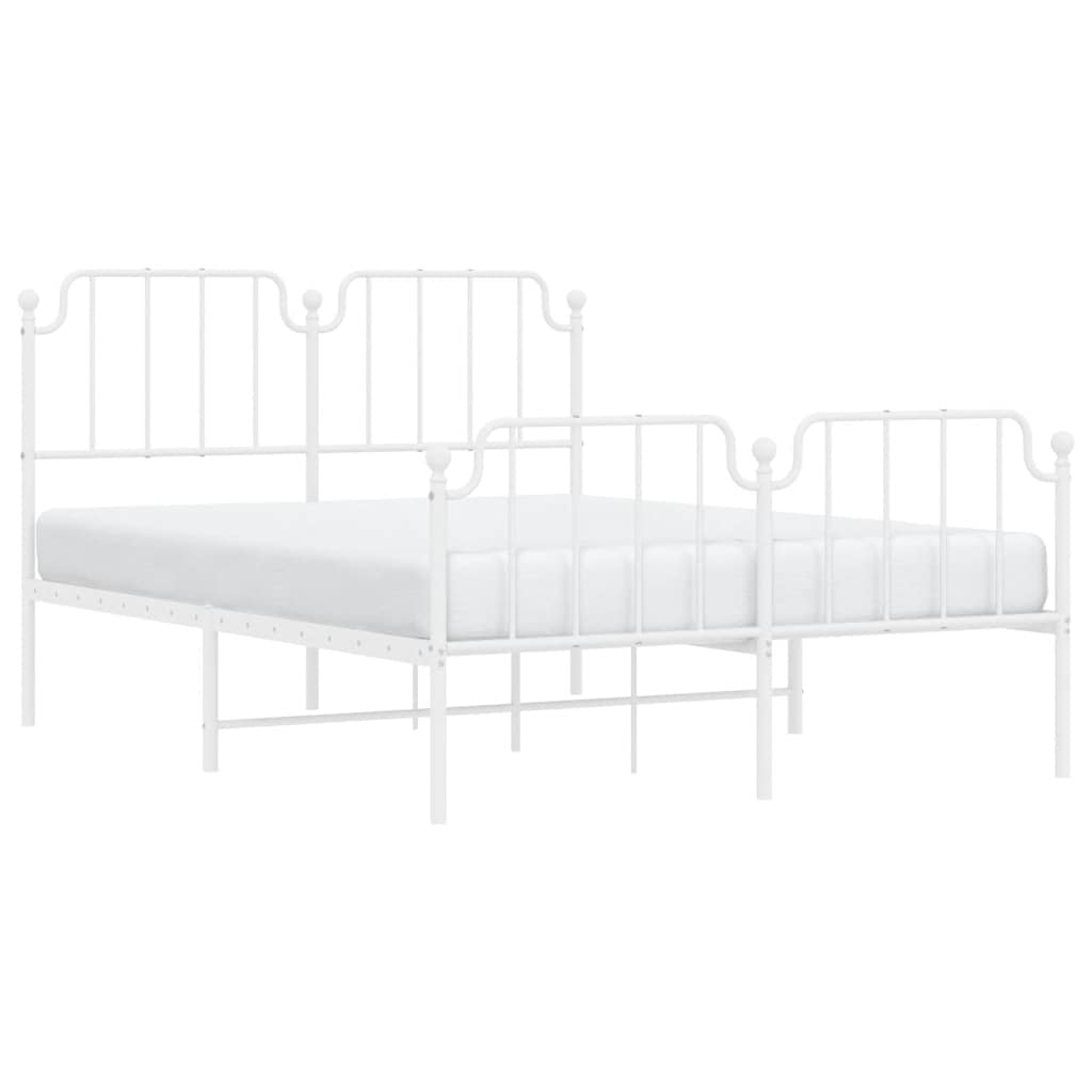 The white metal bed frame, viewed from the side with no mattress