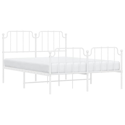 The white metal bed frame, viewed from the side with no mattress