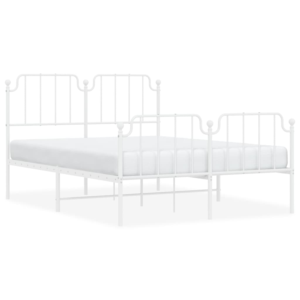 vidaXL Metal Bed Frame without Mattress with Footboard White 140x190cm 2