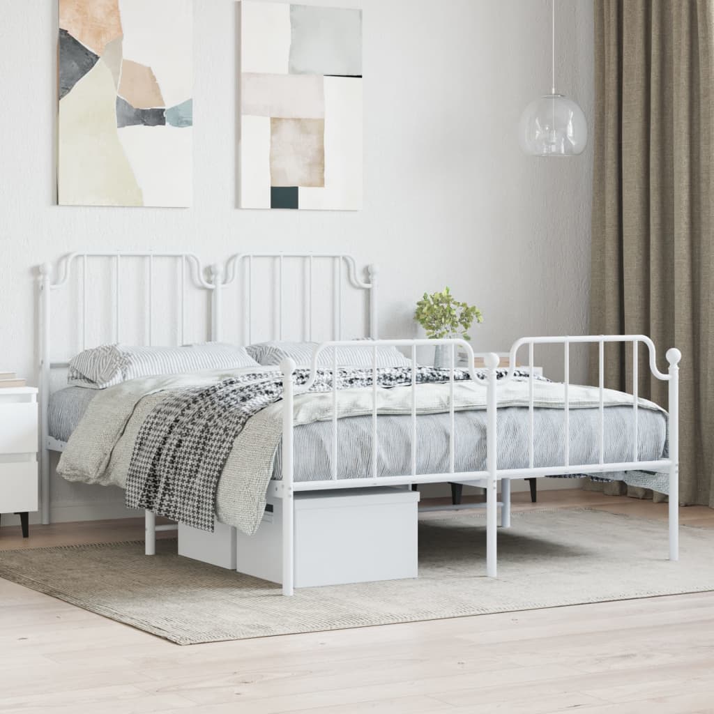 vidaXL Metal Bed Frame without Mattress with Footboard White 140x190cm 1