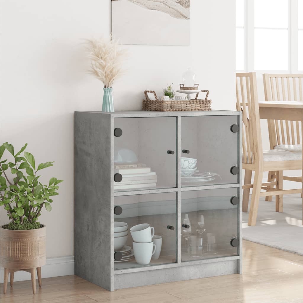 vidaXL Side Cabinet with Glass Doors Concrete Grey 68x37x75.5 cm 3