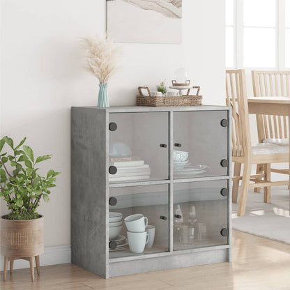 vidaXL Side Cabinet with Glass Doors Concrete Grey 68x37x75.5 cm 3