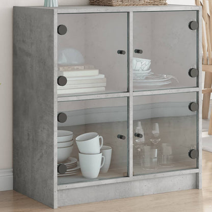 vidaXL Side Cabinet with Glass Doors Concrete Grey 68x37x75.5 cm 1
