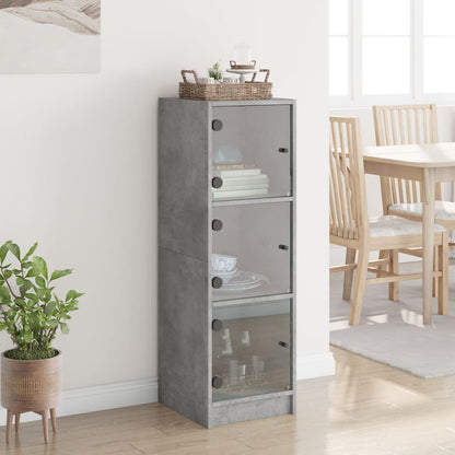 Highboard with Glass Doors Concrete Grey