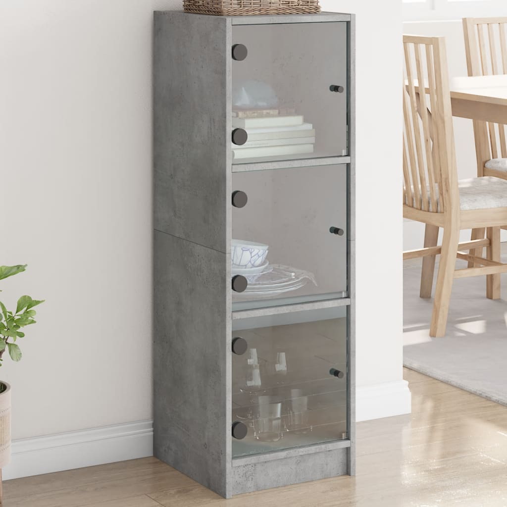 Highboard with Glass Doors Concrete Grey