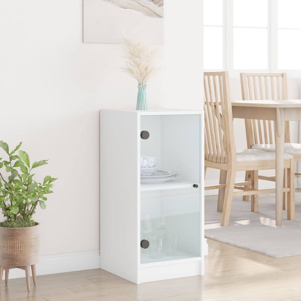 vidaXL Side Cabinet with Glass Doors White 35x37x75.5 cm 3