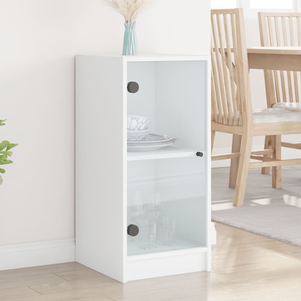 vidaXL Side Cabinet with Glass Doors White 35x37x75.5 cm 1