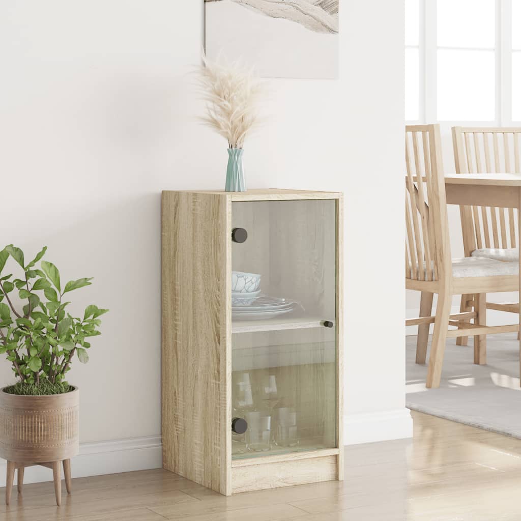 vidaXL Side Cabinet with Glass Doors Sonoma Oak 35x37x75.5 cm 3