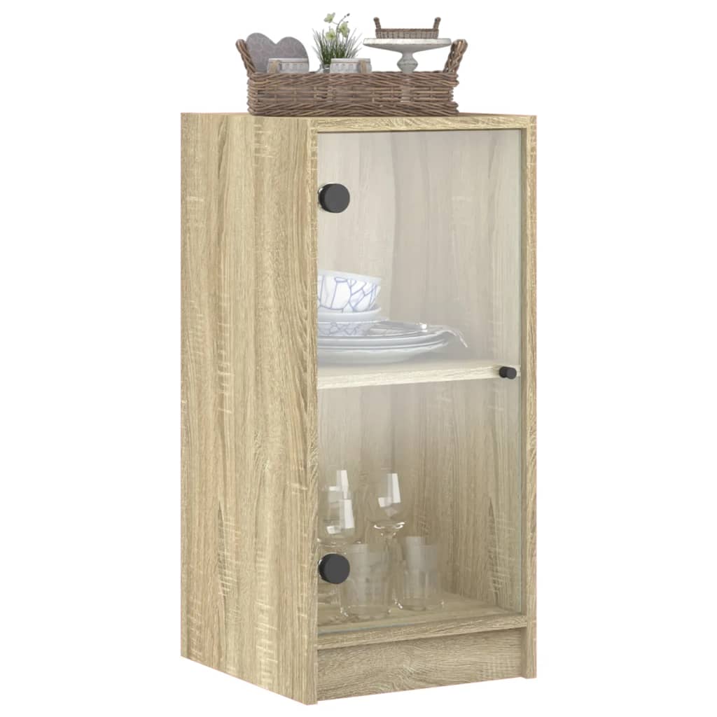 vidaXL Side Cabinet with Glass Doors Sonoma Oak 35x37x75.5 cm 4