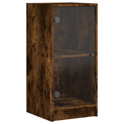 vidaXL Side Cabinet with Glass Doors Smoked Oak 35x37x75.5 cm 2
