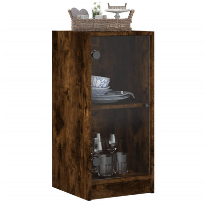 vidaXL Side Cabinet with Glass Doors Smoked Oak 35x37x75.5 cm 4
